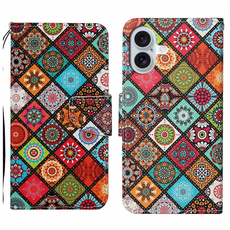 For iPhone 16 3D Colored Drawing Flip Leather Phone Case(Ethnic Totem) - iPhone 16 Cases by buy2fix | Online Shopping UK | buy2fix