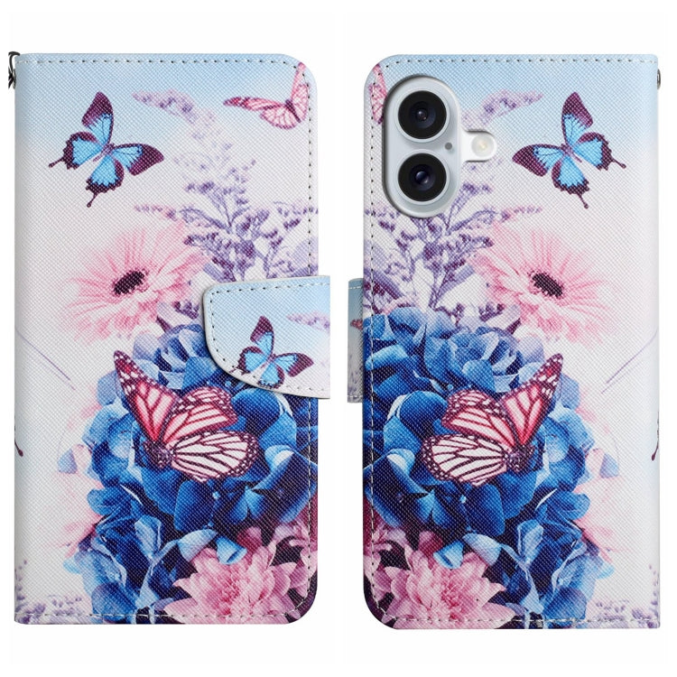 For iPhone 16 3D Colored Drawing Flip Leather Phone Case(Purple butterfly) - iPhone 16 Cases by buy2fix | Online Shopping UK | buy2fix