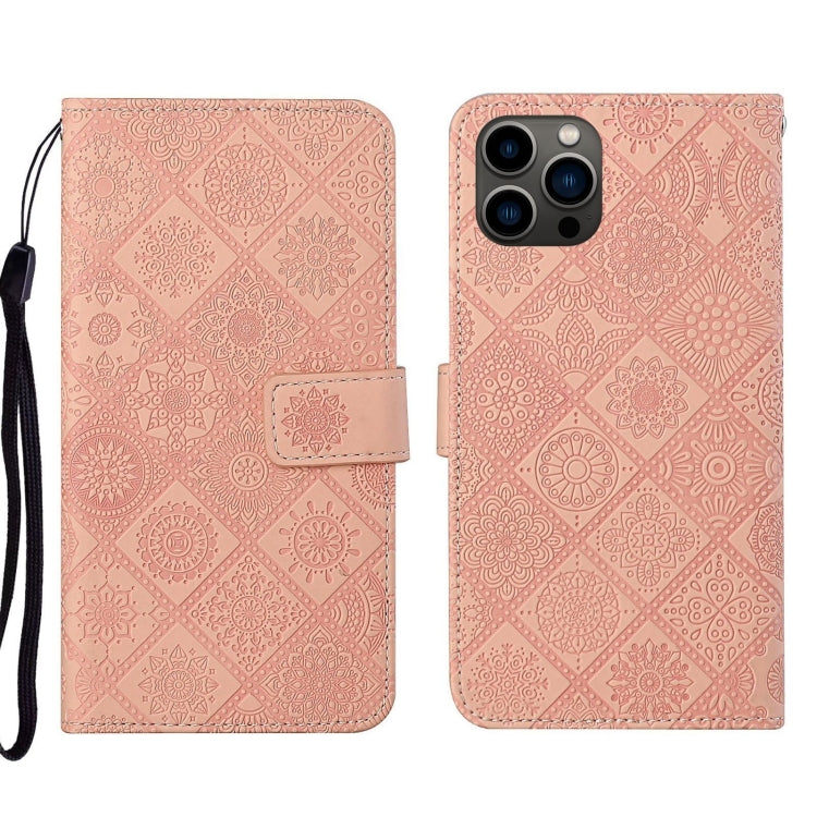 For iPhone 16 Pro Ethnic Style Embossed Pattern Leather Phone Case(Pink) - iPhone 16 Pro Cases by buy2fix | Online Shopping UK | buy2fix