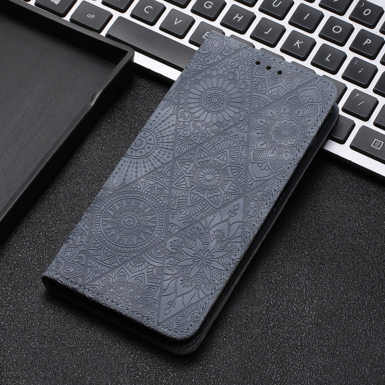 For iPhone 16 Plus Ethnic Embossed Adsorption Leather Phone Case(Grey) - iPhone 16 Plus Cases by buy2fix | Online Shopping UK | buy2fix