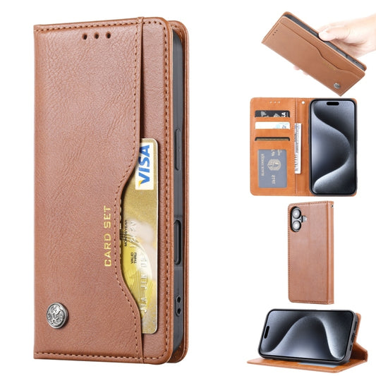 For iPhone 16 Plus Knead Skin Texture Flip Leather Phone Case(Brown) - iPhone 16 Plus Cases by buy2fix | Online Shopping UK | buy2fix