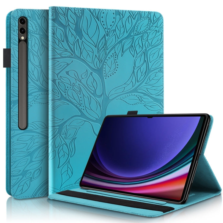 For Samsung Galaxy Tab S9 Ultra Life Tree Series Horizontal Flip Leather Tablet Case(Lake Blue) - Galaxy Tab S9 Ultra Cases by buy2fix | Online Shopping UK | buy2fix