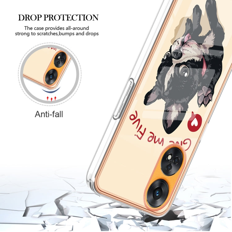 For OPPO Reno8 T 4G Electroplating Marble Dual-side IMD Phone Case(Lucky Dog) - OPPO Cases by buy2fix | Online Shopping UK | buy2fix