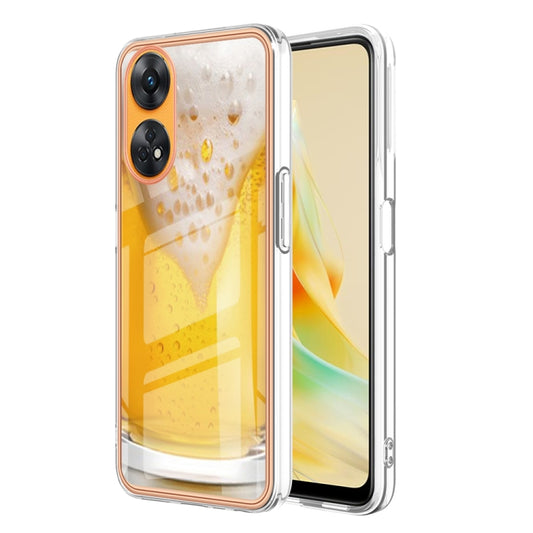 For OPPO Reno8 T 4G Electroplating Marble Dual-side IMD Phone Case(Draft Beer) - OPPO Cases by buy2fix | Online Shopping UK | buy2fix