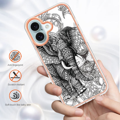 For iPhone 16 Plus Electroplating Marble Dual-side IMD Phone Case(Totem Elephant) - iPhone 16 Plus Cases by buy2fix | Online Shopping UK | buy2fix