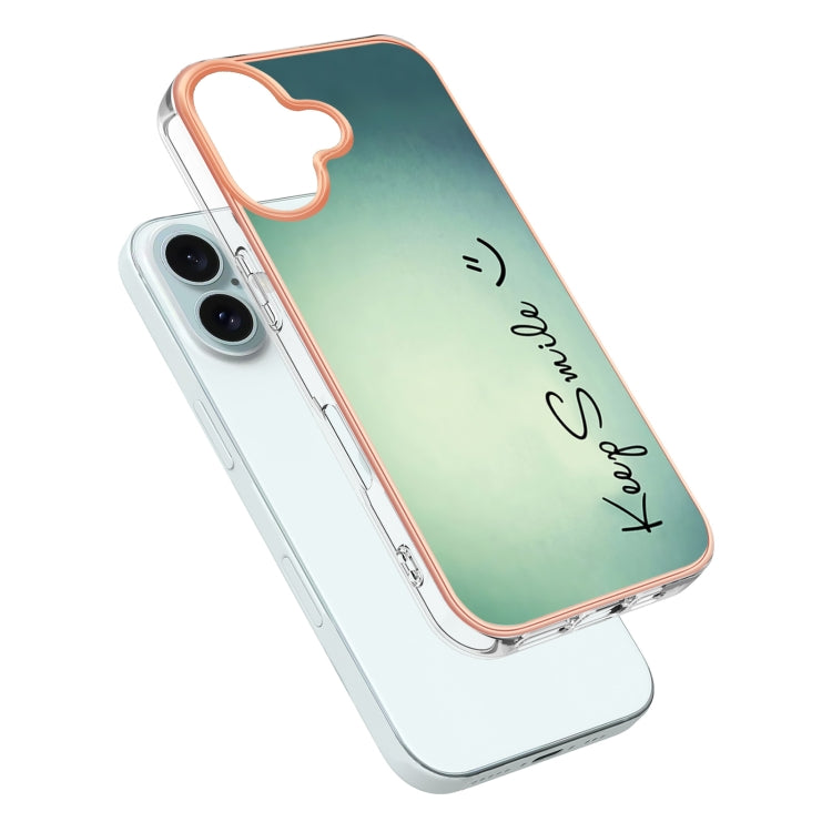 For iPhone 16 Electroplating Marble Dual-side IMD Phone Case(Smile) - iPhone 16 Cases by buy2fix | Online Shopping UK | buy2fix