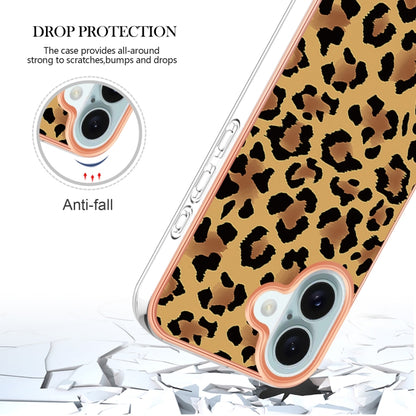 For iPhone 16 Electroplating Marble Dual-side IMD Phone Case(Leopard Print) - iPhone 16 Cases by buy2fix | Online Shopping UK | buy2fix