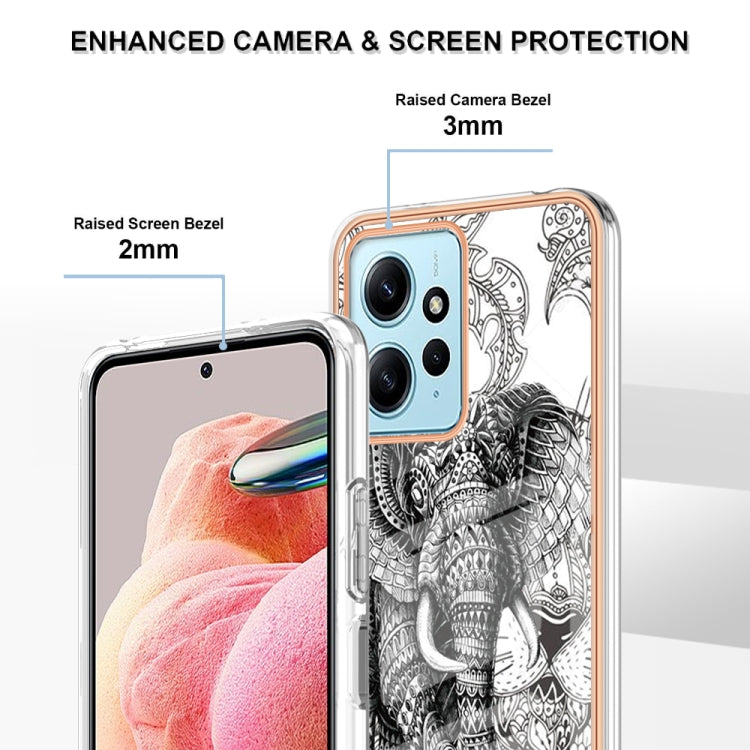 For Xiaomi Redmi Note 12 4G Electroplating Marble Dual-side IMD Phone Case(Totem Elephant) - Xiaomi Cases by buy2fix | Online Shopping UK | buy2fix