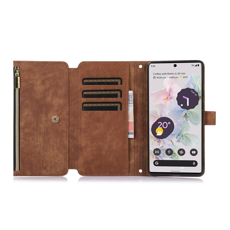 For Google Pixel 6a Dream 9-Card Wallet Zipper Bag Leather Phone Case(Brown) - Google Cases by buy2fix | Online Shopping UK | buy2fix