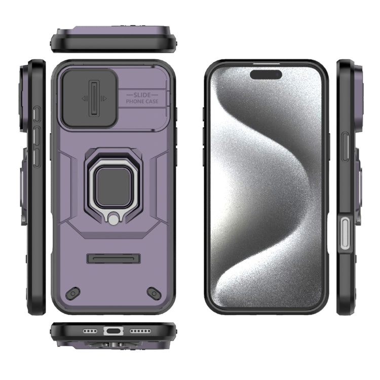 For iPhone 16 Pro Max Sliding Camshield TPU + PC Shockproof Phone Case with Holder(Purple) - iPhone 16 Pro Max Cases by buy2fix | Online Shopping UK | buy2fix