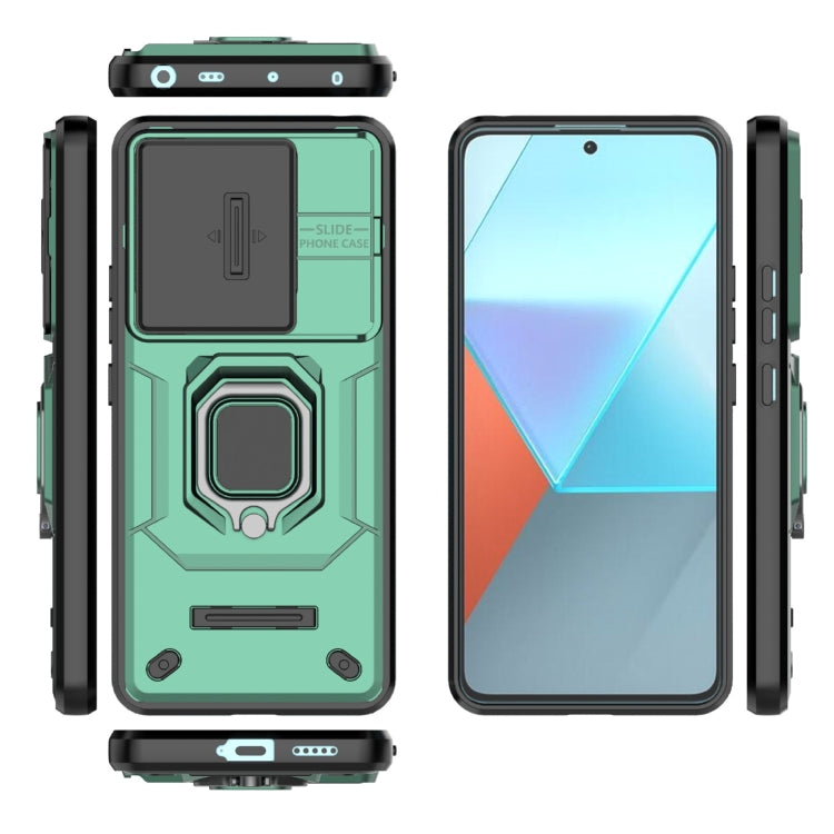 For Xiaomi Redmi Note 13 Pro 5G Sliding Camshield TPU + PC Shockproof Phone Case with Holder(Green) - Note 13 Pro Cases by buy2fix | Online Shopping UK | buy2fix