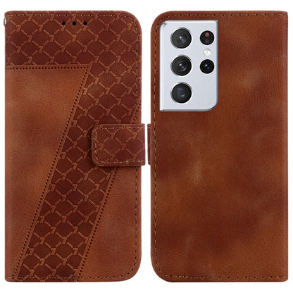 For Samsung Galaxy S21 Ultra 5G 7-shaped Embossed Leather Phone Case(Brown) - Galaxy S21 Ultra 5G Cases by buy2fix | Online Shopping UK | buy2fix