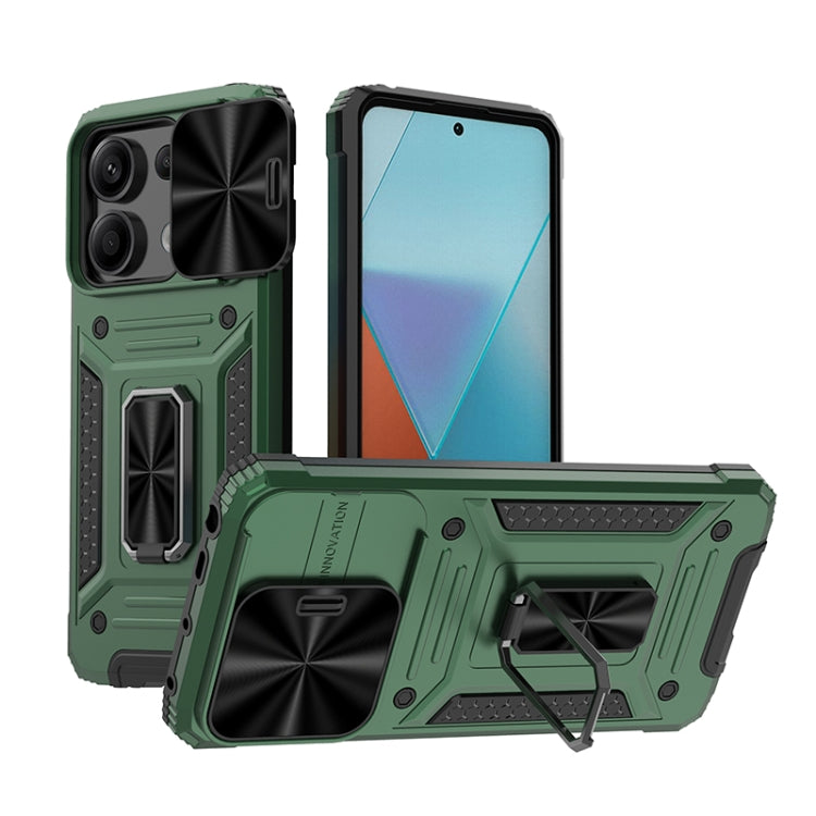 For Xiaomi Redmi Note 13 Pro 5G Camshield Robot TPU Hybrid PC Phone Case(Green) - Note 13 Pro Cases by buy2fix | Online Shopping UK | buy2fix