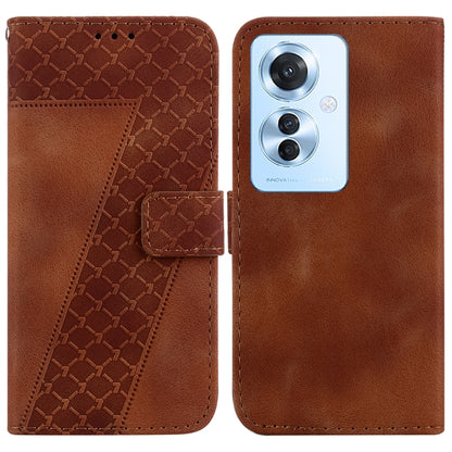 For OPPO Reno11 F Global 7-shaped Embossed Leather Phone Case(Brown) - Reno11 F Cases by buy2fix | Online Shopping UK | buy2fix