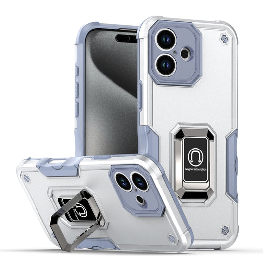 For iPhone 16 Plus Ring Holder Non-slip Shockproof Armor Phone Case(White) - iPhone 16 Plus Cases by buy2fix | Online Shopping UK | buy2fix