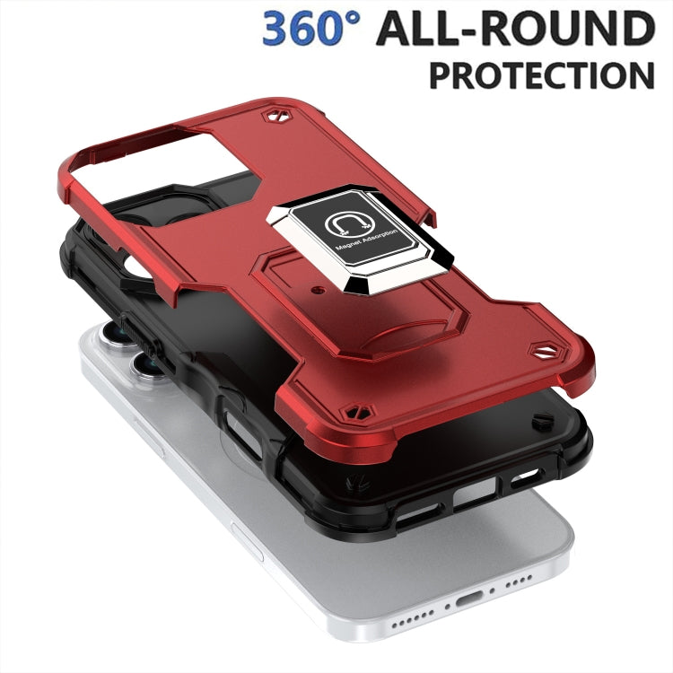 For iPhone 16 Ring Holder Non-slip Shockproof Armor Phone Case(Red) - iPhone 16 Cases by buy2fix | Online Shopping UK | buy2fix