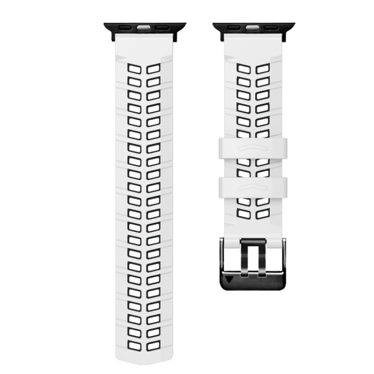 For Apple Watch Series 8 41mm Twill Dual-row Buckle Silicone Watch Band(White Black) - Watch Bands by buy2fix | Online Shopping UK | buy2fix