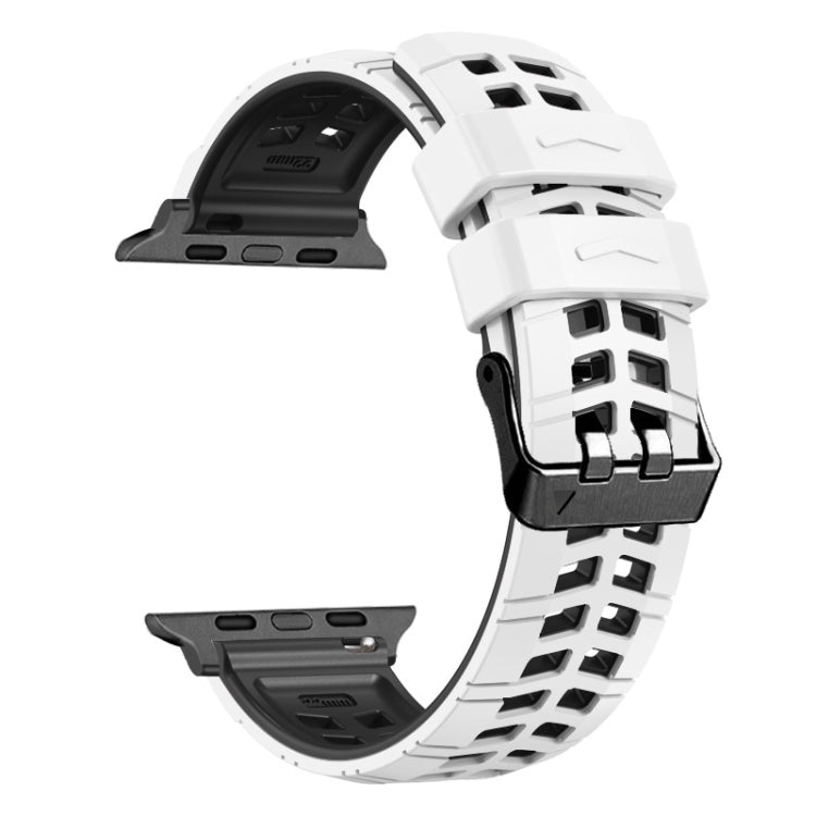 For Apple Watch SE 40mm Twill Dual-row Buckle Silicone Watch Band(White Black) - Watch Bands by buy2fix | Online Shopping UK | buy2fix