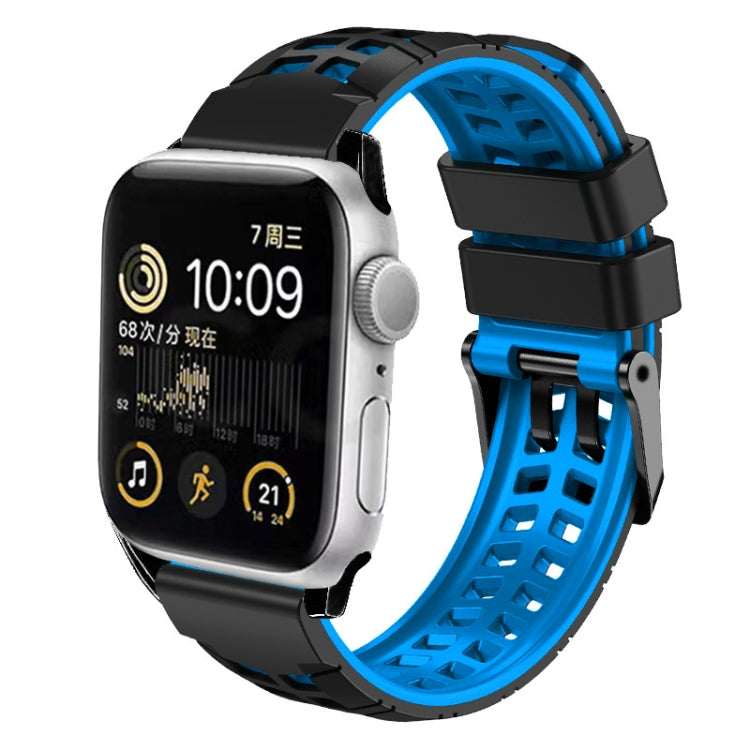 For Apple Watch Series 4 40mm Twill Dual-row Buckle Silicone Watch Band(Black Blue) - Watch Bands by buy2fix | Online Shopping UK | buy2fix