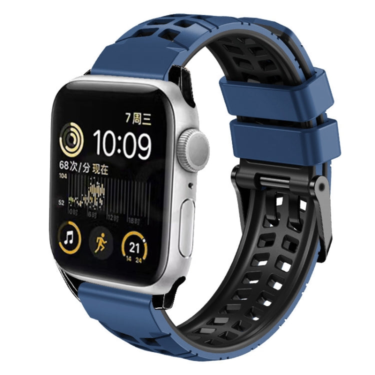 For Apple Watch Series 2 42mm Twill Dual-row Buckle Silicone Watch Band(Midnight Blue Black) - Watch Bands by buy2fix | Online Shopping UK | buy2fix