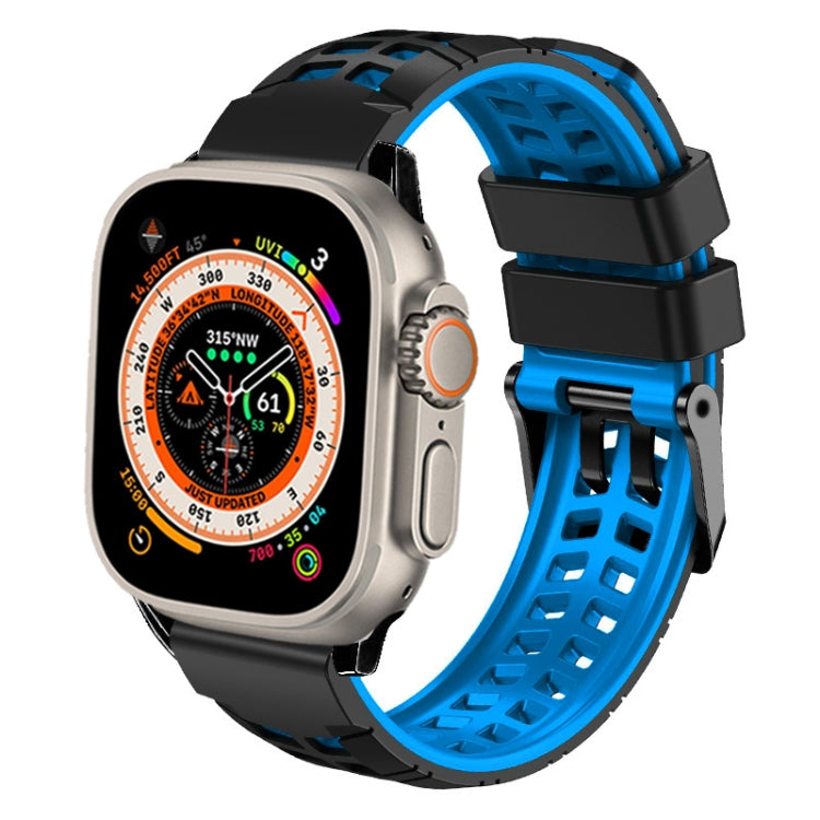 For Apple Watch Ultra 2 49mm Twill Dual-row Buckle Silicone Watch Band(Black Blue) - Watch Bands by buy2fix | Online Shopping UK | buy2fix