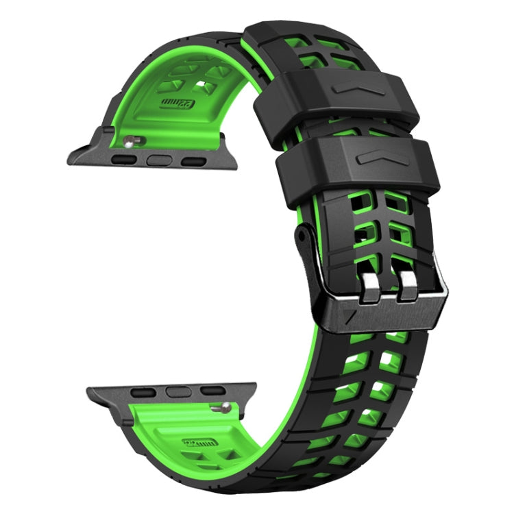 For Apple Watch SE 2023 44mm Twill Dual-row Buckle Silicone Watch Band(Black Green) - Watch Bands by buy2fix | Online Shopping UK | buy2fix