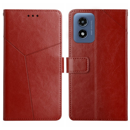 For Motorola Moto G Play 4G 2024 HT01 Y-shaped Pattern Flip Leather Phone Case(Brown) - Motorola Cases by buy2fix | Online Shopping UK | buy2fix