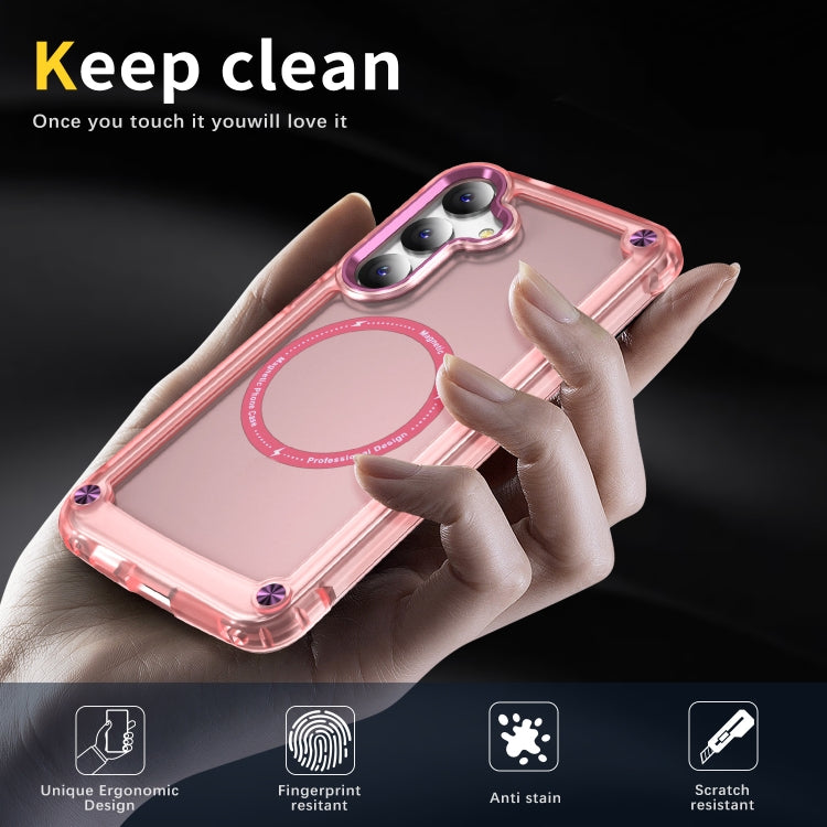 For Samsung Galaxy S25+ 5G Skin Feel TPU + PC MagSafe Magnetic Phone Case(Transparent Pink) - Galaxy S25+ 5G Cases by buy2fix | Online Shopping UK | buy2fix