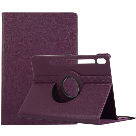 For Samsung Galaxy Tab S9 Ultra 360 Degrees Rotation Holder Litchi Texture Leather Tablet Case(Purple) - Galaxy Tab S9 Ultra Cases by buy2fix | Online Shopping UK | buy2fix