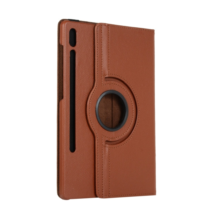 For Samsung Galaxy Tab S9 Ultra 360 Degrees Rotation Holder Litchi Texture Leather Tablet Case(Brown) - Galaxy Tab S9 Ultra Cases by buy2fix | Online Shopping UK | buy2fix