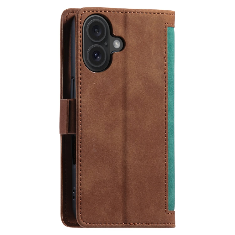 For iPhone 16 Plus Retro Splicing Horizontal Flip Leather Phone Case(Green) - iPhone 16 Plus Cases by buy2fix | Online Shopping UK | buy2fix