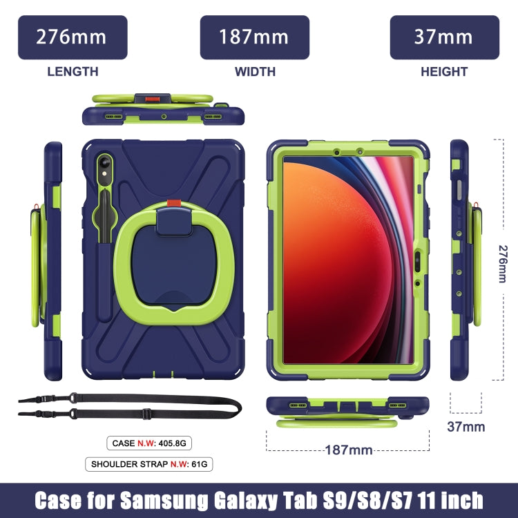 For Samsung Galaxy Tab S9 / S8 / S7 Silicone Hybrid PC Tablet Case with Holder & Shoulder Strap(Navy Blue Olivine) - Other Galaxy Tab PC by buy2fix | Online Shopping UK | buy2fix