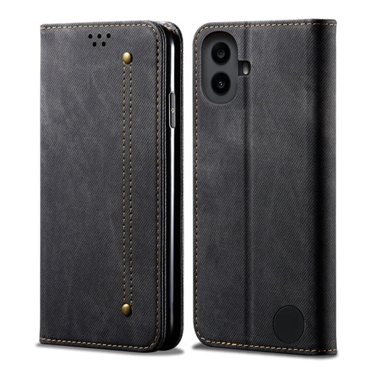 For Nothing CMF Phone 1 Denim Texture Casual Style Flip Leather Case(Black) - More Brand by buy2fix | Online Shopping UK | buy2fix