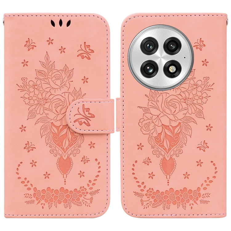 For OnePlus 13 Butterfly Rose Embossed Leather Phone Case(Pink) - OnePlus Cases by buy2fix | Online Shopping UK | buy2fix