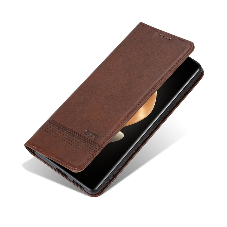 For OPPO Reno12 F 4G AZNS Magnetic Calf Texture Flip Leather Phone Case(Dark Brown) - Reno12 F Cases by AZNS | Online Shopping UK | buy2fix