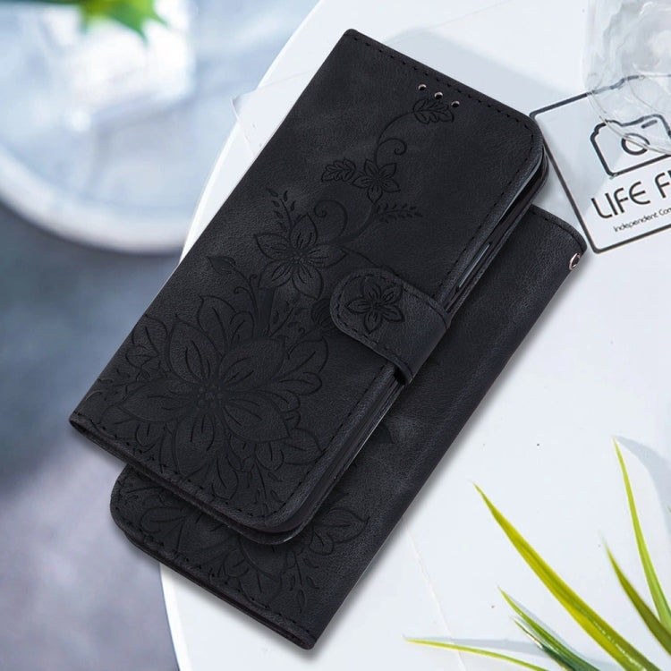 For OnePlus 13 Lily Embossed Leather Phone Case(Black) - OnePlus Cases by buy2fix | Online Shopping UK | buy2fix