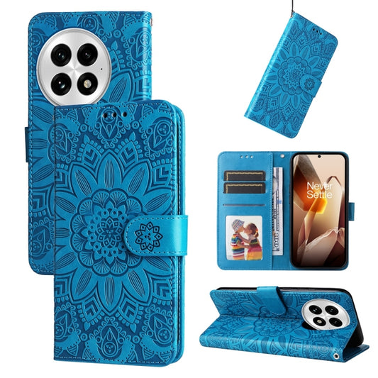 For OnePlus 13 Embossed Sunflower Leather Phone Case(Blue) - OnePlus Cases by buy2fix | Online Shopping UK | buy2fix