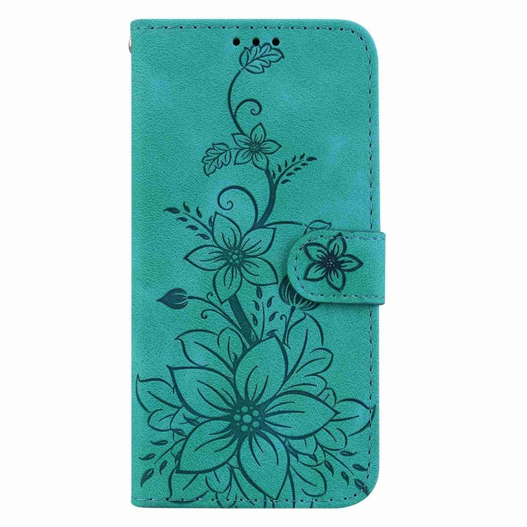 For Motorola Edge 2024 Lily Embossed Leather Phone Case(Green) - Motorola Cases by buy2fix | Online Shopping UK | buy2fix