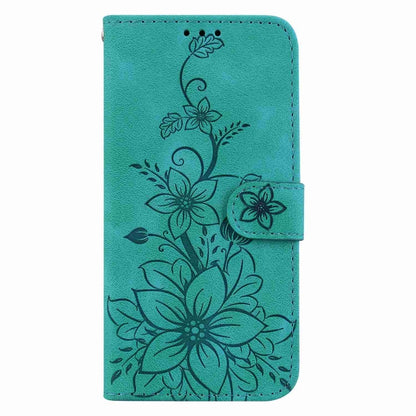 For Motorola Edge 2024 Lily Embossed Leather Phone Case(Green) - Motorola Cases by buy2fix | Online Shopping UK | buy2fix