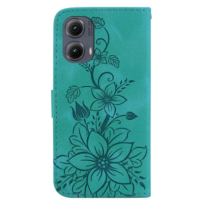 For Motorola Edge 2024 Lily Embossed Leather Phone Case(Green) - Motorola Cases by buy2fix | Online Shopping UK | buy2fix