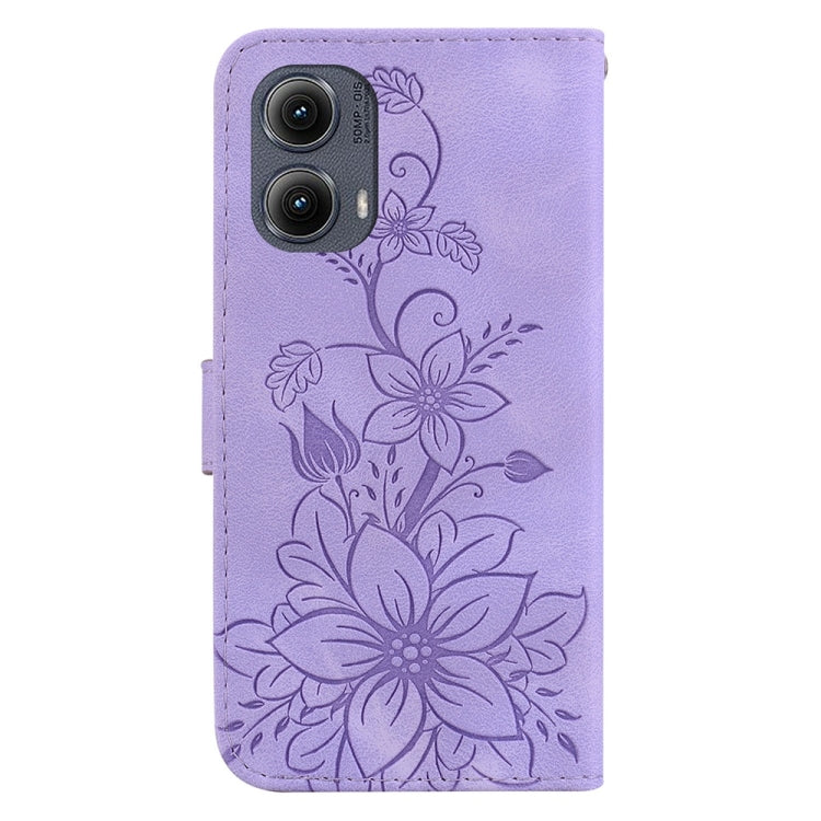 For Motorola Edge 2024 Lily Embossed Leather Phone Case(Purple) - Motorola Cases by buy2fix | Online Shopping UK | buy2fix