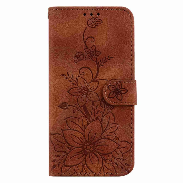 For Motorola Edge 2024 Lily Embossed Leather Phone Case(Brown) - Motorola Cases by buy2fix | Online Shopping UK | buy2fix