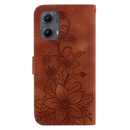 For Motorola Edge 2024 Lily Embossed Leather Phone Case(Brown) - Motorola Cases by buy2fix | Online Shopping UK | buy2fix