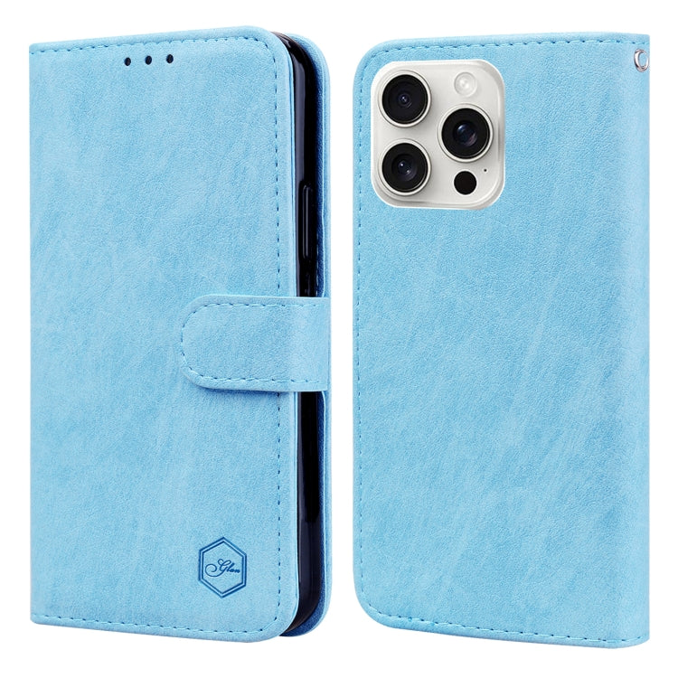 For iPhone 16 Pro Skin Feeling Oil Leather Texture PU + TPU Phone Case(Light Blue) - iPhone 16 Pro Cases by buy2fix | Online Shopping UK | buy2fix