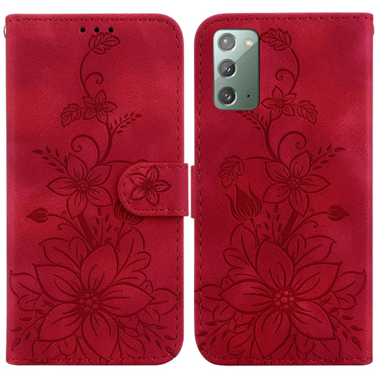 For Samsung Galaxy Note20 Lily Embossed Leather Phone Case(Red) - Galaxy Note20 Cases by buy2fix | Online Shopping UK | buy2fix