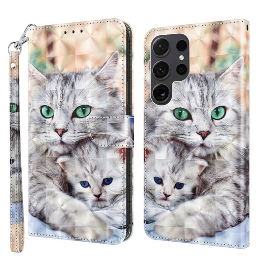 For Samsung Galaxy S24 Ultra 5G 3D Painted Leather Phone Case(Two Loving Cats) - Galaxy S24 Ultra 5G Cases by buy2fix | Online Shopping UK | buy2fix