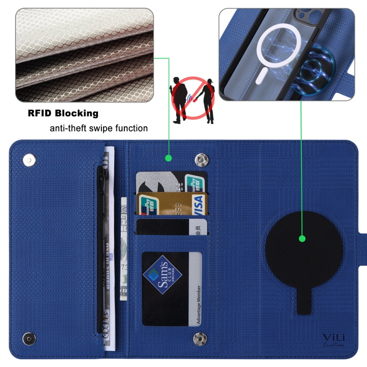For iPhone 13 Pro ViLi GHB Series MagSafe Magnetic Zipper Leather Phone Case(Blue) - iPhone 13 Pro Cases by ViLi | Online Shopping UK | buy2fix