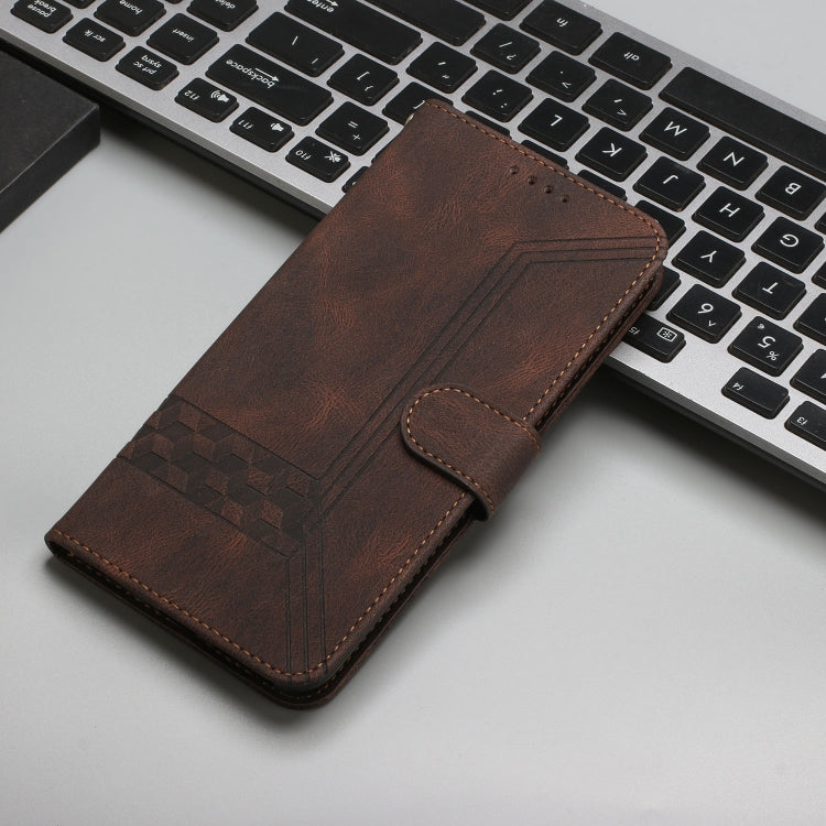 For Motorola Moto G Power 5G 2024 Cubic Skin Feel Flip Leather Phone Case(Brown) - Motorola Cases by buy2fix | Online Shopping UK | buy2fix