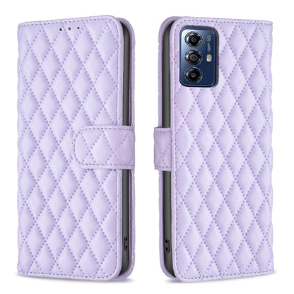 For Motorola Moto G Play 2024 Diamond Lattice Wallet Flip Leather Phone Case(Purple) - Motorola Cases by buy2fix | Online Shopping UK | buy2fix