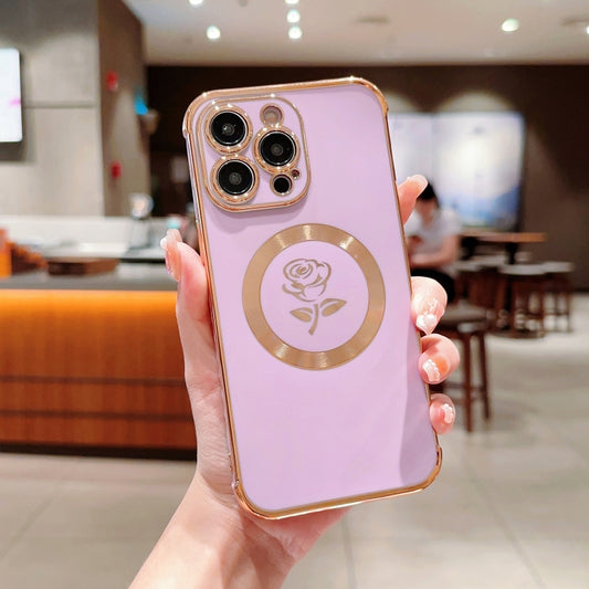 For iPhone 13 Pro Electroplate Side Roses Flower MagSafe Phone Case(Purple) - iPhone 13 Pro Cases by buy2fix | Online Shopping UK | buy2fix